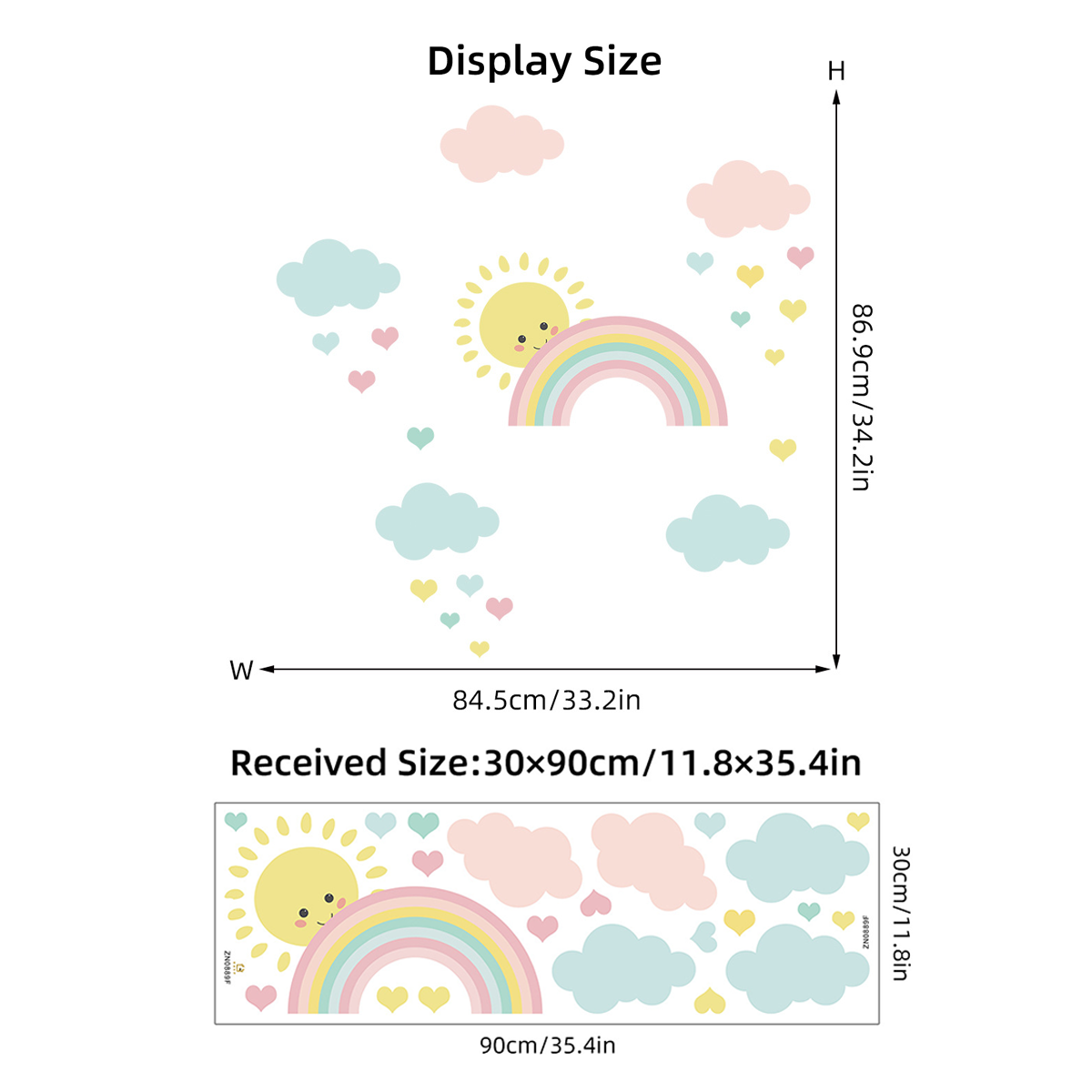 Cartoon Sun Rainbow Clouds Wal - Baby Nursery Boy recension och pris