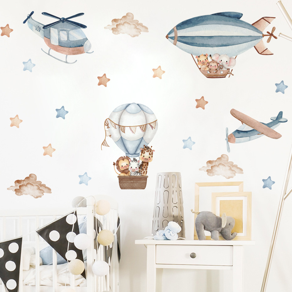 Watercolor Animals Hot Air Bal - Baby Nursery Boy recension och pris