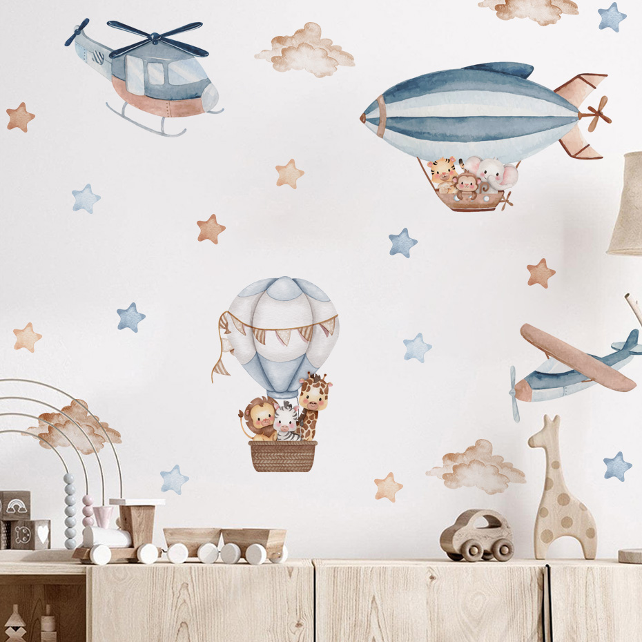 Watercolor Animals Hot Air Bal - Baby Nursery Boy recension och pris