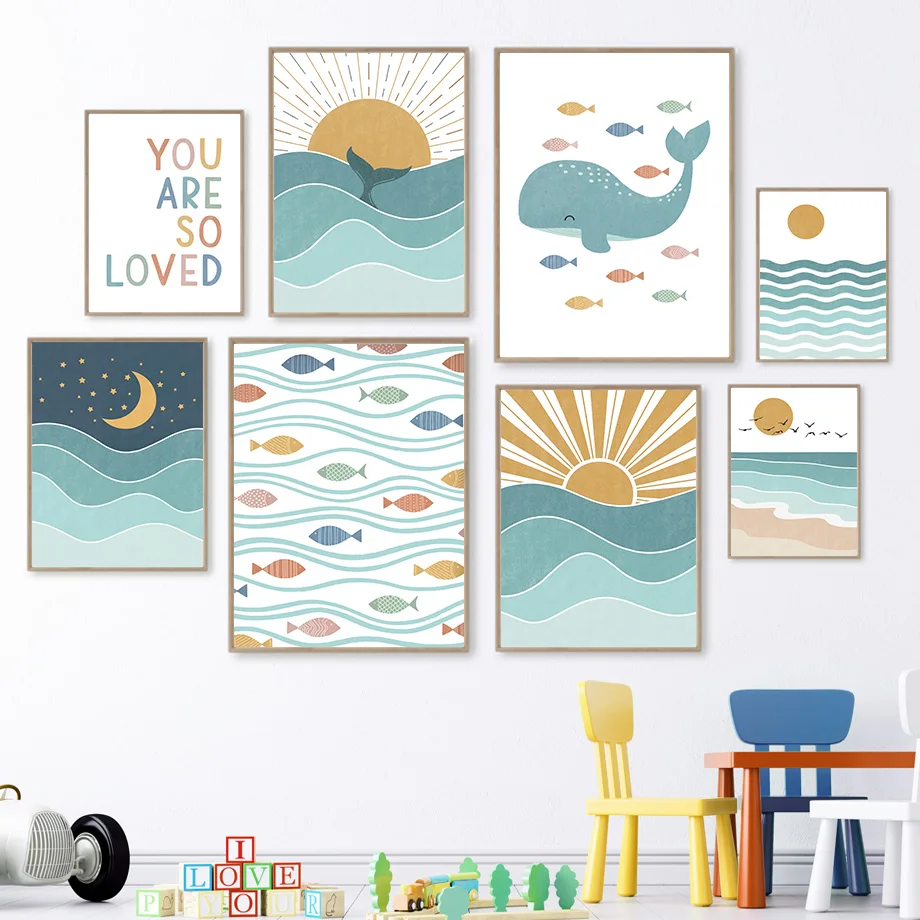 1pc frameless Fish Whale Seagu - Baby Girl Nursery Quotes recension och pris
