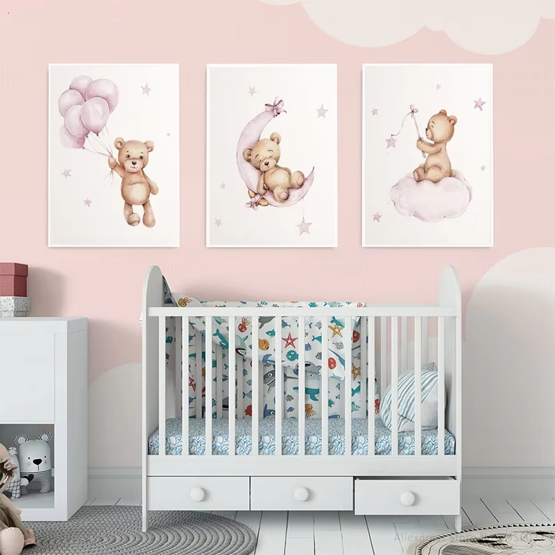 Bear Nursery Wall Art Decor Te - Baby Nursery Decor Girl recension och pris