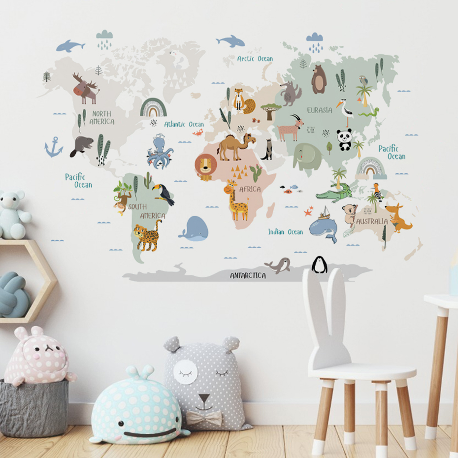 Watercolor  Cartoon World Map  - Baby Nursery Decor Girl recension och pris