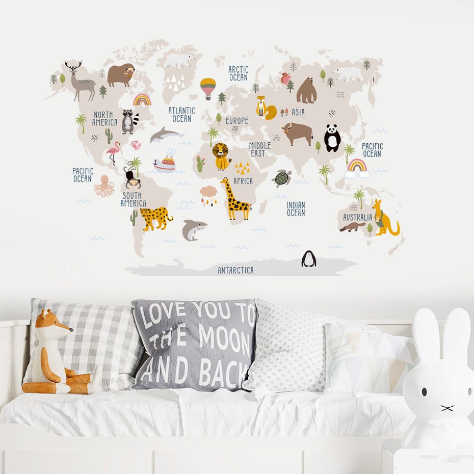 Watercolor  Cartoon World Map  - Baby Nursery Decor Girl recension och pris