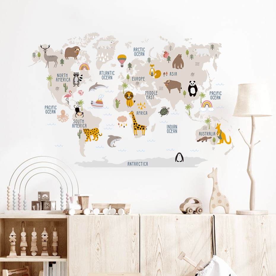 Watercolor  Cartoon World Map  - Baby Nursery Decor Girl recension och pris